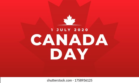 1 july 2020 canada day modern minimalist banner, sign, cover, design concept with white text and canadian maple leaf on a red background. 