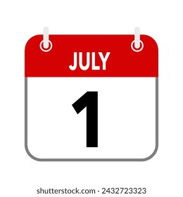1 July, calendar date icon on white background.