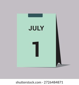 Icono de fecha de calendario de 1 de julio Ilustración vectorial mínima de calendario de escritorio