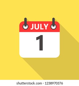 1 july calendar flat style icon with long shadow.