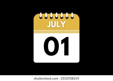 1 July calendar icon text page monthly web design on golden, black, and white background vector, icon, or illustration with the month of July 1