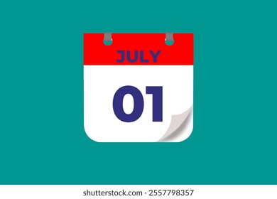 1 July calendar icon text page monthly web design on red, and blue background vector, icon, or illustration with the month of July 1