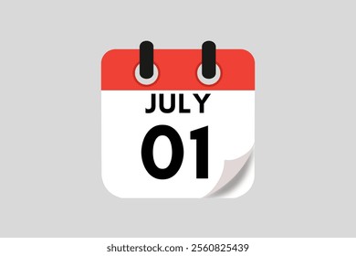 1 July calendar icon text page monthly web design on red, white, black and ash background vector, icon, or illustration with the month of July 1