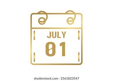 1 July calendar icon text page monthly web design on golden and white background vector, icon, or illustration with the month of July 1