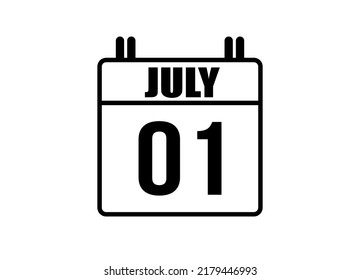 1 july calendar. Simple calendar page for the month of July. Black vector on white background.