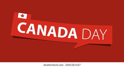1 July Canada Day banner template design in bold minimal and flat style. Canada national day banner. Canada flag and red speech bubble on red solid background. Vector Illustration.