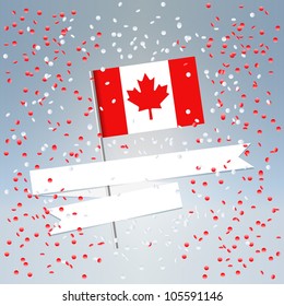 1 July Canada Day festive composition postcard with state flag and flying confetti