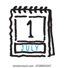 1 July date calendar - A simple yet elegant line art illustration of a date calendar captures the essence of organization and timekeeping. The clean lines and minimalistic design 