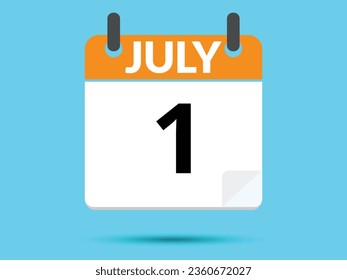 1 July. Flat icon calendar isolated on blue background. Vector illustration.