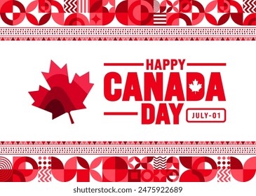 1. Juli ist Happy Canada Day geometrische Form Muster Hintergrund Vorlage mit Kanada Flagge Ahornblatt. Verwenden Sie zum Hintergrund, Banner, Plakat, Karte, Poster Design. Feiern Kanada Unabhängigkeitstag Banner.