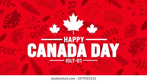 1 July is Happy Canada Day pattern background template with Canada flag maple leaf. use to background, banner, placard, card, poster design. celebrating Canada independence day banner.