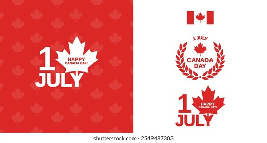 1 de julho é modelo de fundo padrão Feliz Dia do Canadá com bandeira do Canadá e folha de bordo