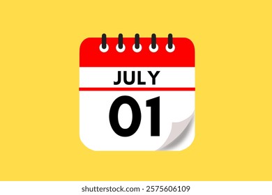 1 July month single day vector, illustration, calendar with red, black, white and yellow color background calendar July 1