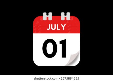 1 July month single day vector, illustration, calendar with red, gray, white and black color background calendar July 1