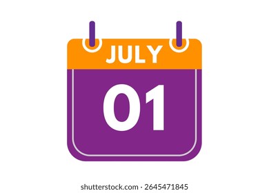1 mes de julio Vector de un solo día, ilustración, calendario con naranja, púrpura, ceniza y fondo de color blanco icono de calendario de julio 1