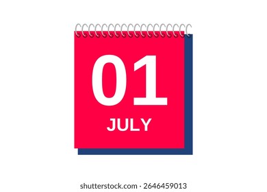1 july month single day vector, illustration, calendar with red, blue and white color background calendar icon of july 1