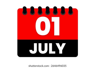 1. Juli Monat einzelner Tag, Vektorgrafik, Kalender mit roter, schwarz-weißer Hintergrundfarbe, Kalendersymbol vom 1. Juli
