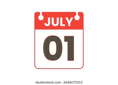 1 july month single day vector, illustration, calendar with red, black and white color background calendar icon of july 1