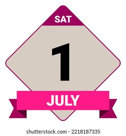 1 July, Saturday. Date template. Useful design for calendar or event promotion. Vector illustration EPS 10 File. Isolated on white background.