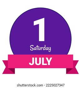 1 July, Saturday. Date template. Useful design for calendar or event promotion. Vector illustration EPS 10 File. Isolated on white background.