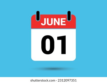 1 June Calendar Date Flat Icon Day 1 Vector Illustration