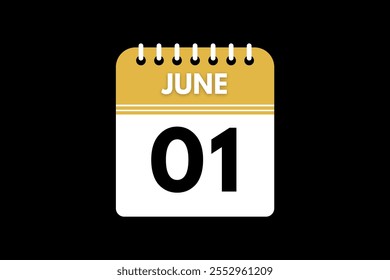 1 June calendar icon text page monthly web design on golden, black, and white background vector, icon, or illustration with the month of June 1