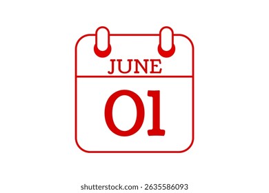 1 June calendar icon text page monthly web design on red, black and white background vector, icon, or illustration with the month of June 1