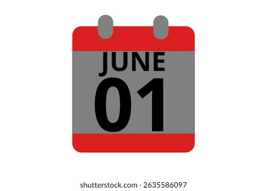 1 June calendar icon text page monthly web design on red, black and white background vector, icon, or illustration with the month of June 1