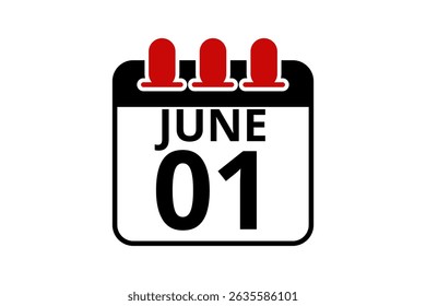1 June calendar icon text page monthly web design on red, black and white background vector, icon, or illustration with the month of June 1