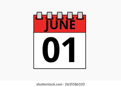 1 June calendar icon text page monthly web design on red, black and white background vector, icon, or illustration with the month of June 1