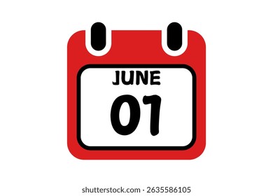 1 June calendar icon text page monthly web design on red, black and white background vector, icon, or illustration with the month of June 1
