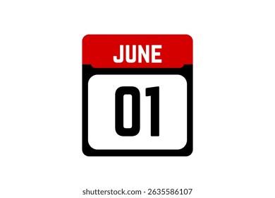 1 June calendar icon text page monthly web design on red, black and white background vector, icon, or illustration with the month of June 1