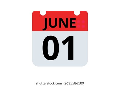1 June calendar icon text page monthly web design on red, black and white background vector, icon, or illustration with the month of June 1