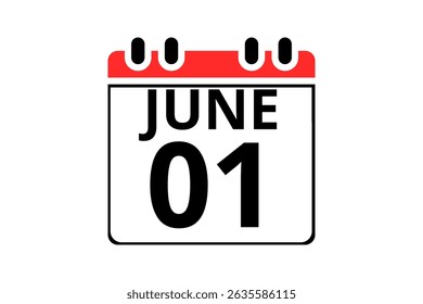 1 June calendar icon text page monthly web design on red, black and white background vector, icon, or illustration with the month of June 1