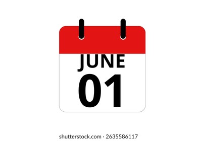 1 June calendar icon text page monthly web design on red, black and white background vector, icon, or illustration with the month of June 1