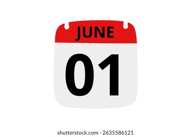 1 June calendar icon text page monthly web design on red, black and white background vector, icon, or illustration with the month of June 1