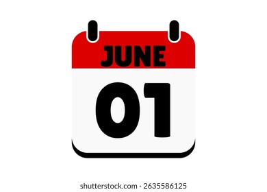 1 June calendar icon text page monthly web design on red, black and white background vector, icon, or illustration with the month of June 1