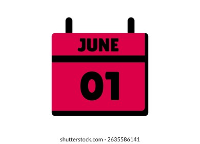 1 June calendar icon text page monthly web design on red, black and white background vector, icon, or illustration with the month of June 1
