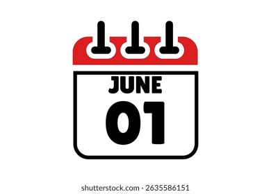 1 June calendar icon text page monthly web design on red, black and white background vector, icon, or illustration with the month of June 1