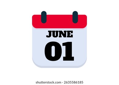 1 June calendar icon text page monthly web design on red, black and white background vector, icon, or illustration with the month of June 1