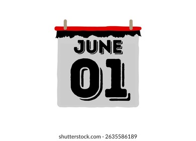 1 June calendar icon text page monthly web design on red, black and white background vector, icon, or illustration with the month of June 1