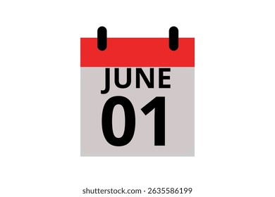 1 June calendar icon text page monthly web design on red, black and white background vector, icon, or illustration with the month of June 1