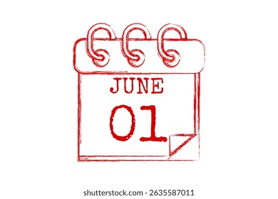 1 June calendar icon text page monthly web design on red, black and white background vector, icon, or illustration with the month of June 1