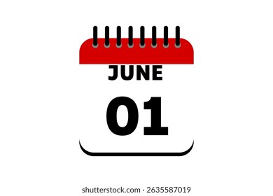 1 June calendar icon text page monthly web design on red, black and white background vector, icon, or illustration with the month of June 1