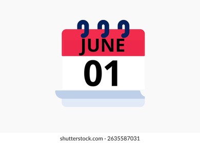 1 June calendar icon text page monthly web design on red, black and white background vector, icon, or illustration with the month of June 1