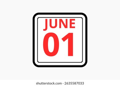1 June calendar icon text page monthly web design on red, black and white background vector, icon, or illustration with the month of June 1
