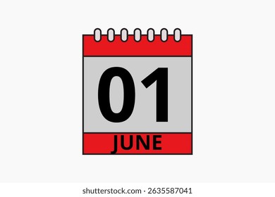 1 June calendar icon text page monthly web design on red, black and white background vector, icon, or illustration with the month of June 1