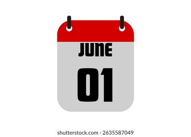 1 June calendar icon text page monthly web design on red, black and white background vector, icon, or illustration with the month of June 1