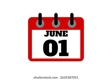 1 June calendar icon text page monthly web design on red, black and white background vector, icon, or illustration with the month of June 1