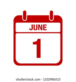 1 june calendar red icon. one